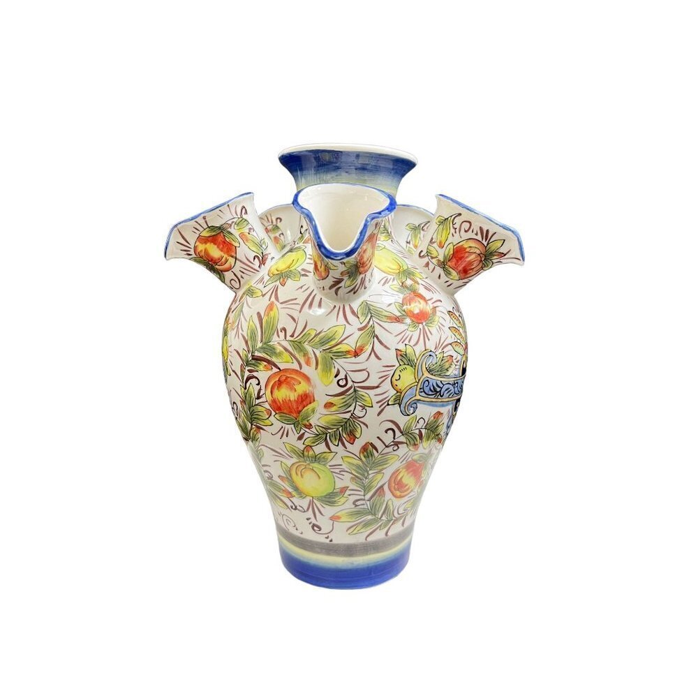 Vintage 6-neck round hand-painted ceramic vase - Picture 6 of 10